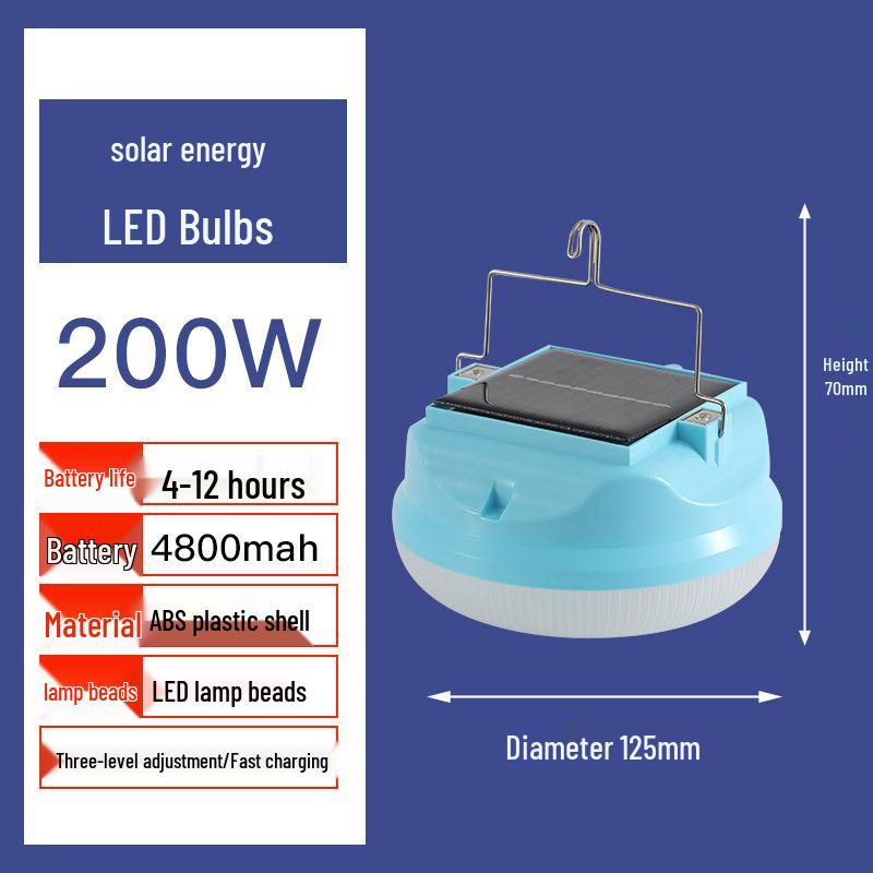 Portable Super Bright LED Solar Camping Light with Long Battery Life for Outdoor and Night Market Use.