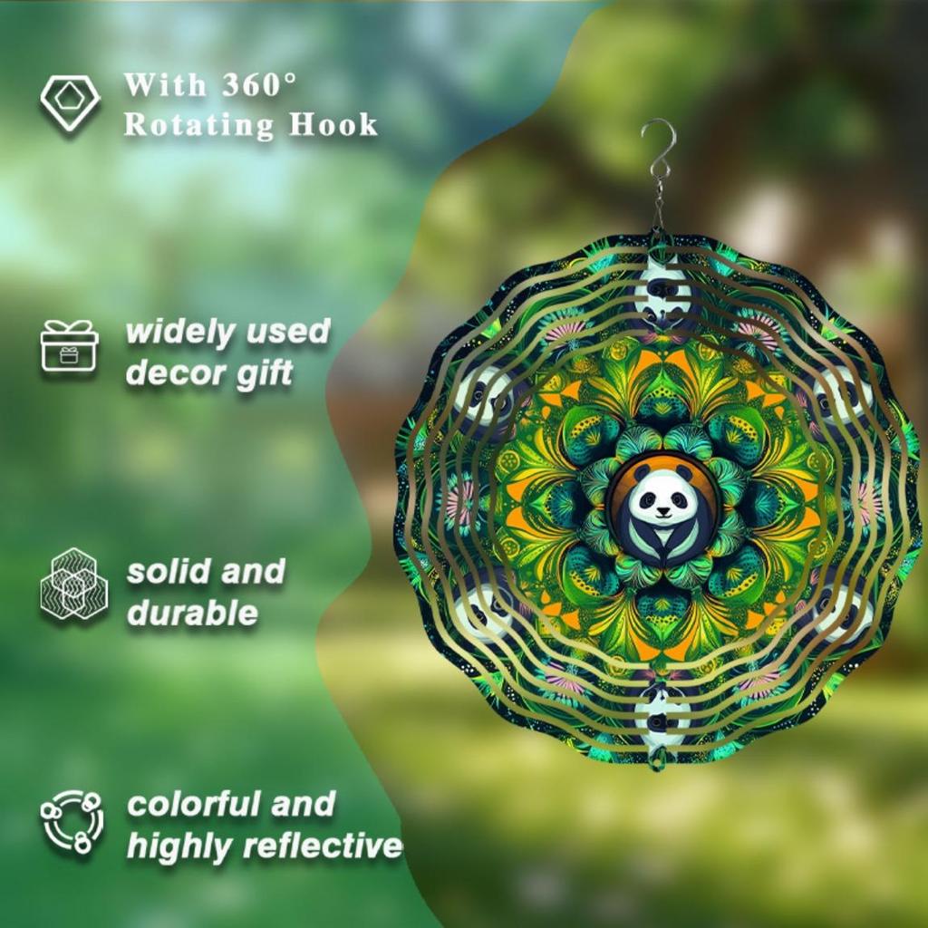 Panda Printed Wind Chime Rotating Design 360 Hook Perfect for All Seasons Garden Decor No Electricity Needed General Occasion