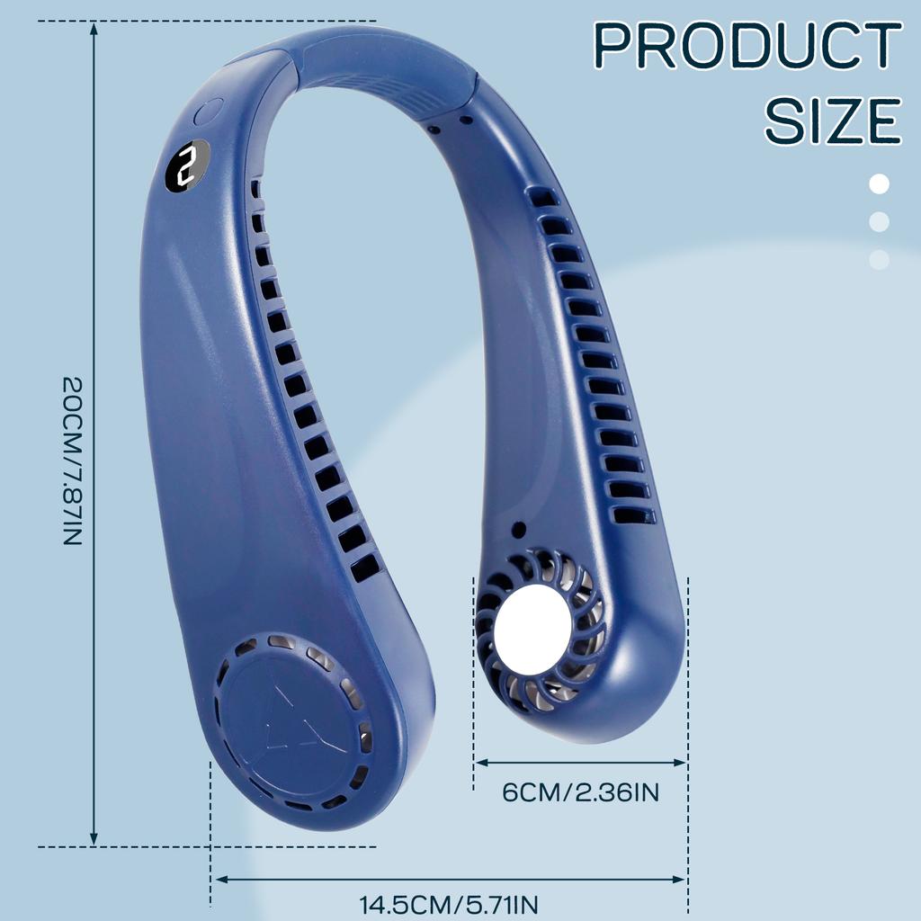 Portable Neck Fans Mini LED Digital Display Bladeless Fan 1200mAh USB Rechargeable Hands Free Cooling Fan with 5 Wind Speed