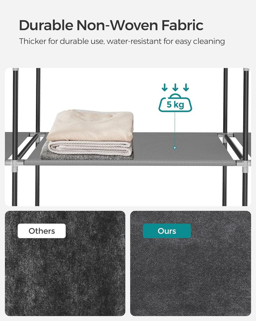 SONGMICS Portable Closet, Wardrobe Closet Organizer with Cover, 4 Hanging Rods and Shelves, 4 Side Pockets, 17.7 X 66.9 X 65.7 Inches