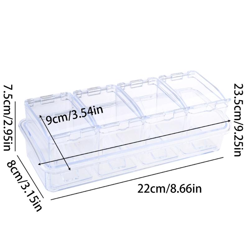 Convenient Seasoning Container 4 Compartment Condiment Storage Box Transparent Spices Container Organization Tool