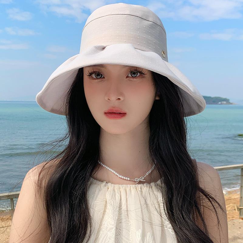 

Summer hat women s solid color versatile bucket hat summer outdoor travel sunshade sun hat show small face Average size