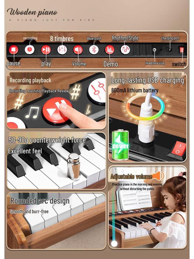 Children's Wooden Toy Piano: Beginner Electronic Keyboard for Boys & Girls, Infants, Toddlers - Ideal Birthday Gift.