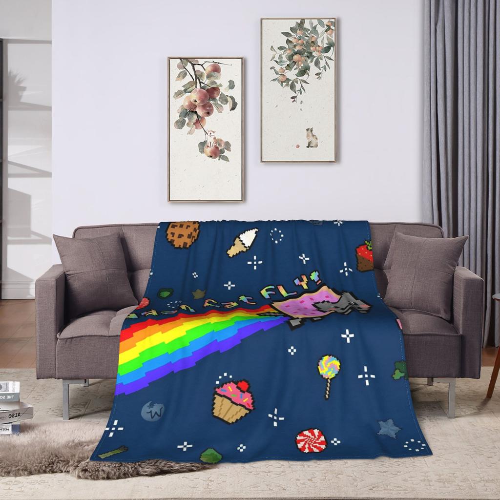 Katze Regenbogen Pixel Welt Nyans Decken Fleece Frühling Herbst Atmungsaktiv Super Warm Überwurfdecken für Bettwäsche Sofa Teppich Stück