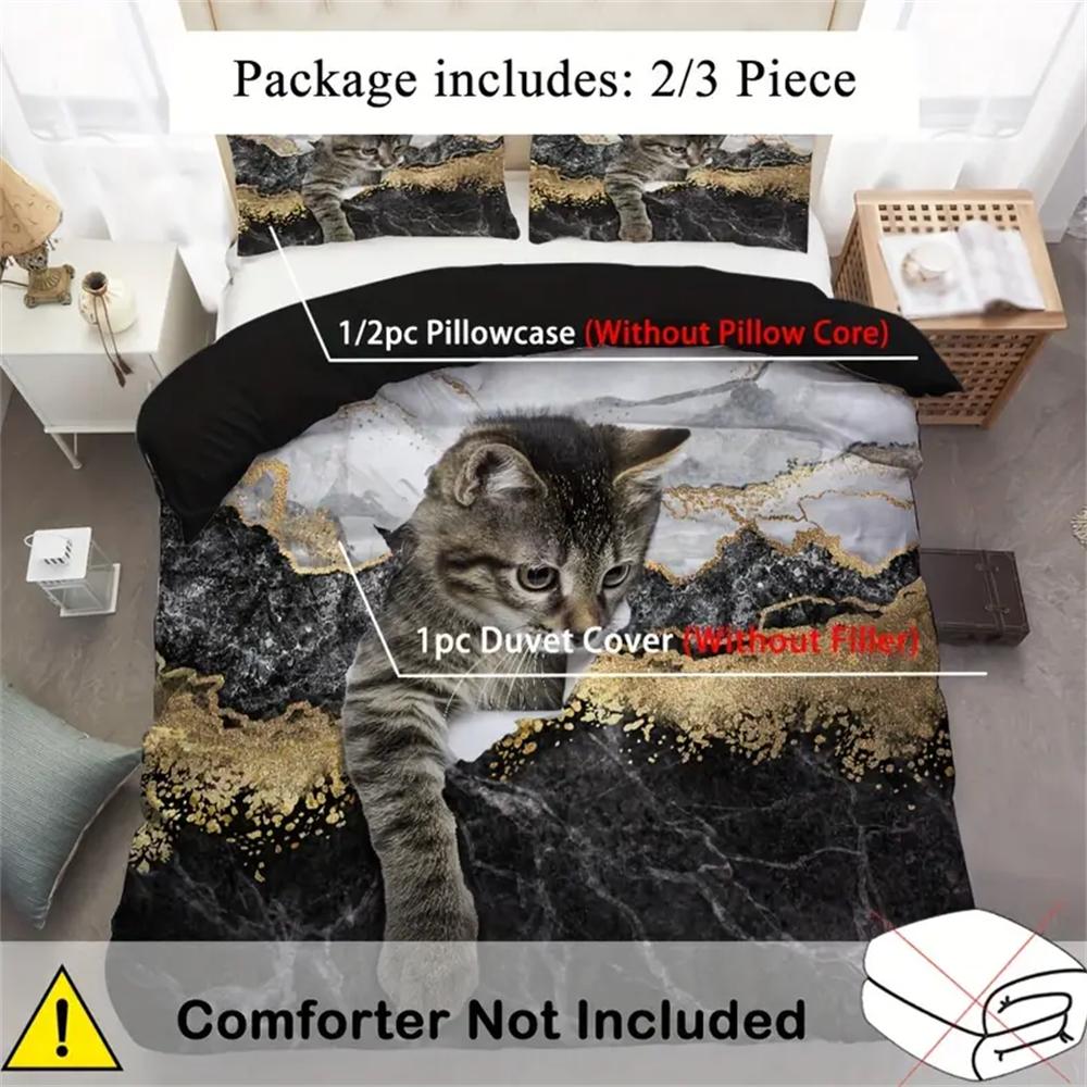 Whimsical Cat Lover's Duvet Cover Set - Soft, Breathable, and Comfortable Pet Cat Pattern Bedding with 3D Animal Theme