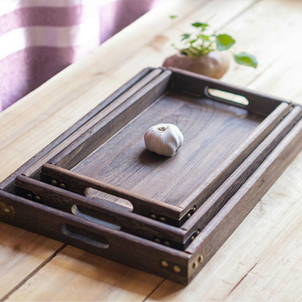 

Wooden Retro Dessert Tea Container Dinner Plate Fruit Organizer Storage Tray Snack Dishes