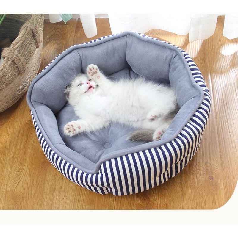 

New Arrival Stripes All Year Round Pet Supplies Small and Medium-Sized Dogs Dog Cat Nest Full Covered High Elastic Pp Cotton Pet Cushion Mat Red Stripes small size