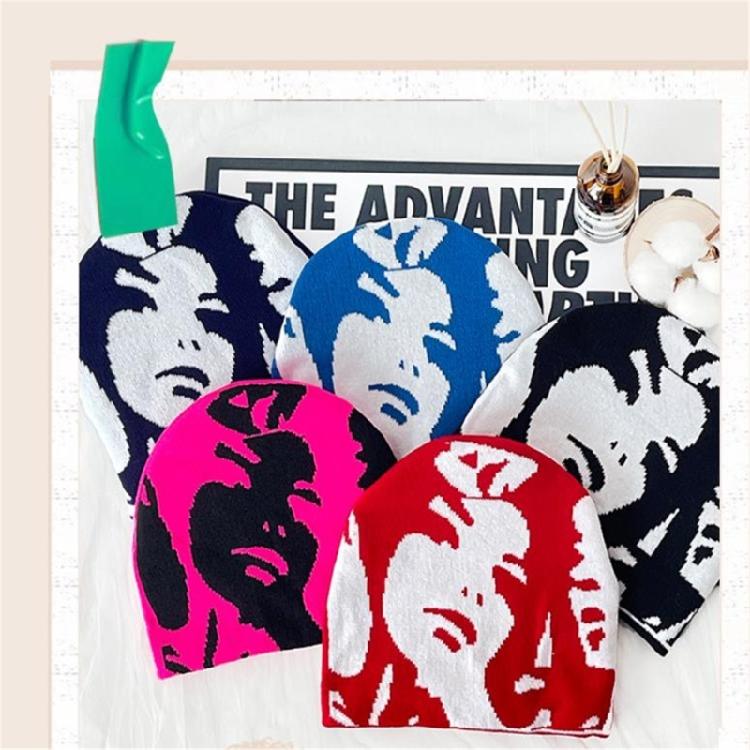 Teen Knitted Beanies Hat Elastic Ear Protector Hat Human Portrait Pattern Hat Adult Winter Cycling Skiing Beanies