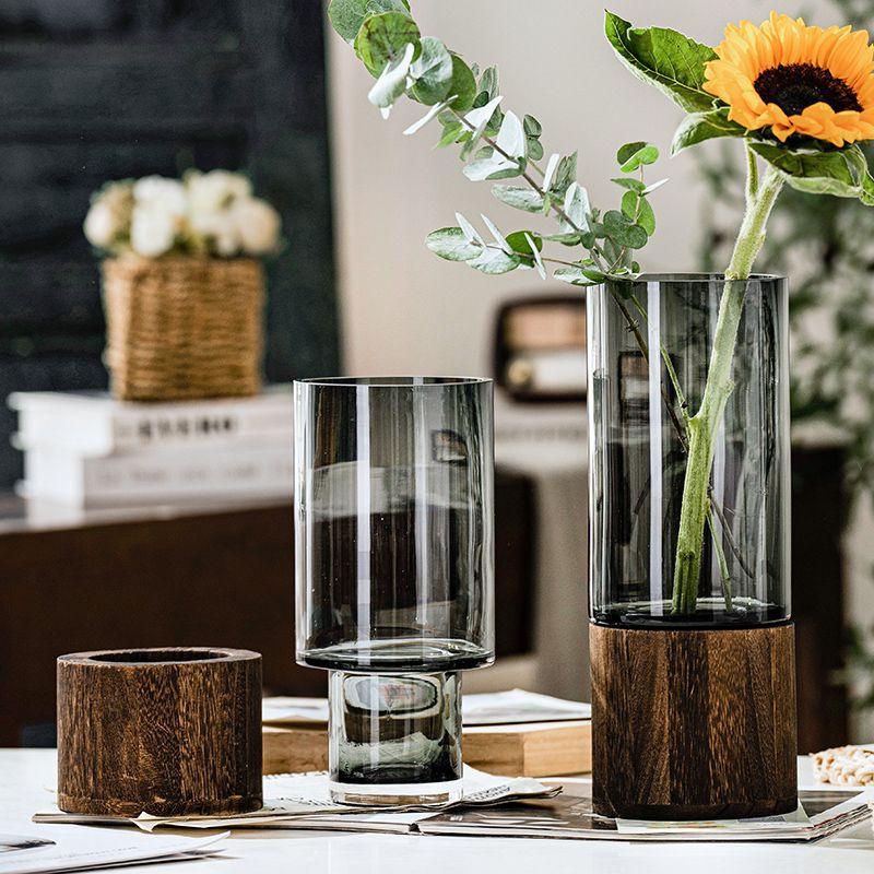 Elegant Glass Vase with Wooden Base for Home Décor