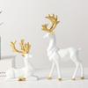 NORTHEUINS Resin Golden Mini Couple Deer Figurine for Interior Geometry Art Model Statue Home Living Room Desktop Entrance Decor