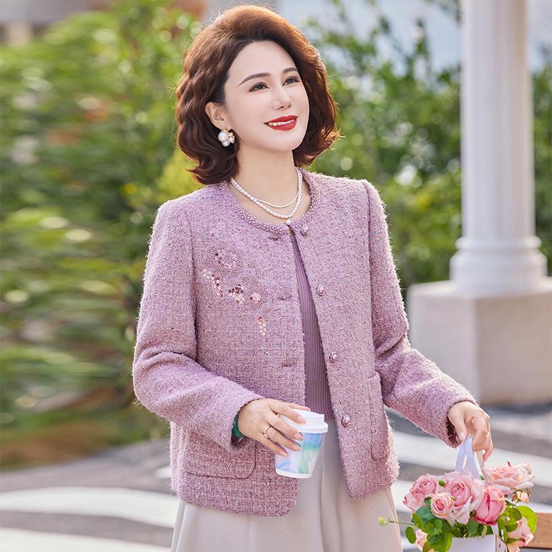 

Petite Fragrance Style Spring-Autumn Elegant Round Neck Cardigan Jacket 5XL (145-155 jin) фиолетовый
