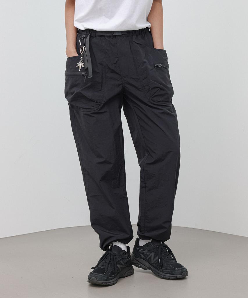 MODERMENT [Nylon] Belted Tech Cargo String Pants [Black]