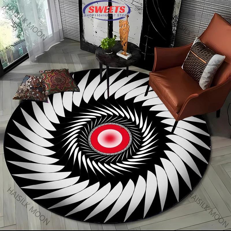 Black and White Red Art Style Round Carpet Living Room Bedroom Modern Decorative Mat Children's Room Non-slip Rug Yoga Chair Mat