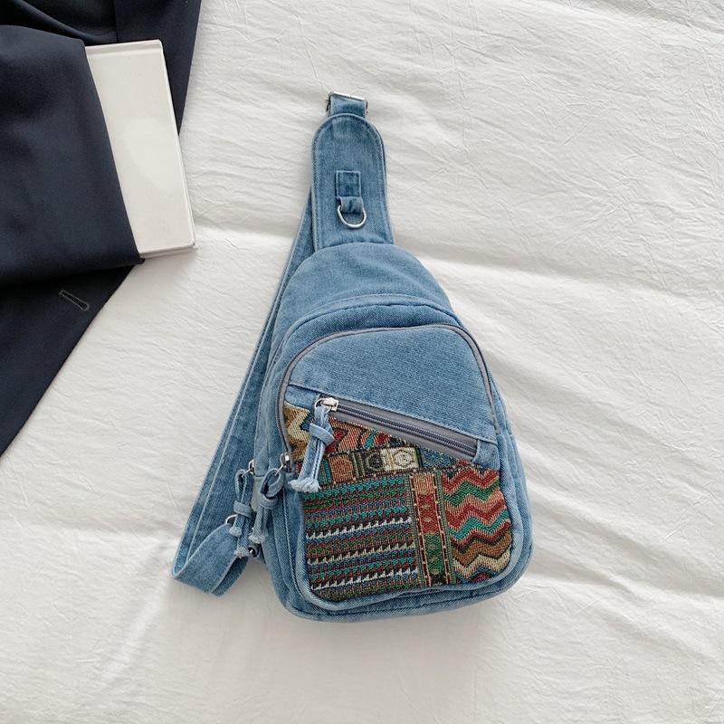 Ethnic Style Crossbody Bag - Denim Fashionable - Large Capacity - Shoulder Bag for Daily Use Casually