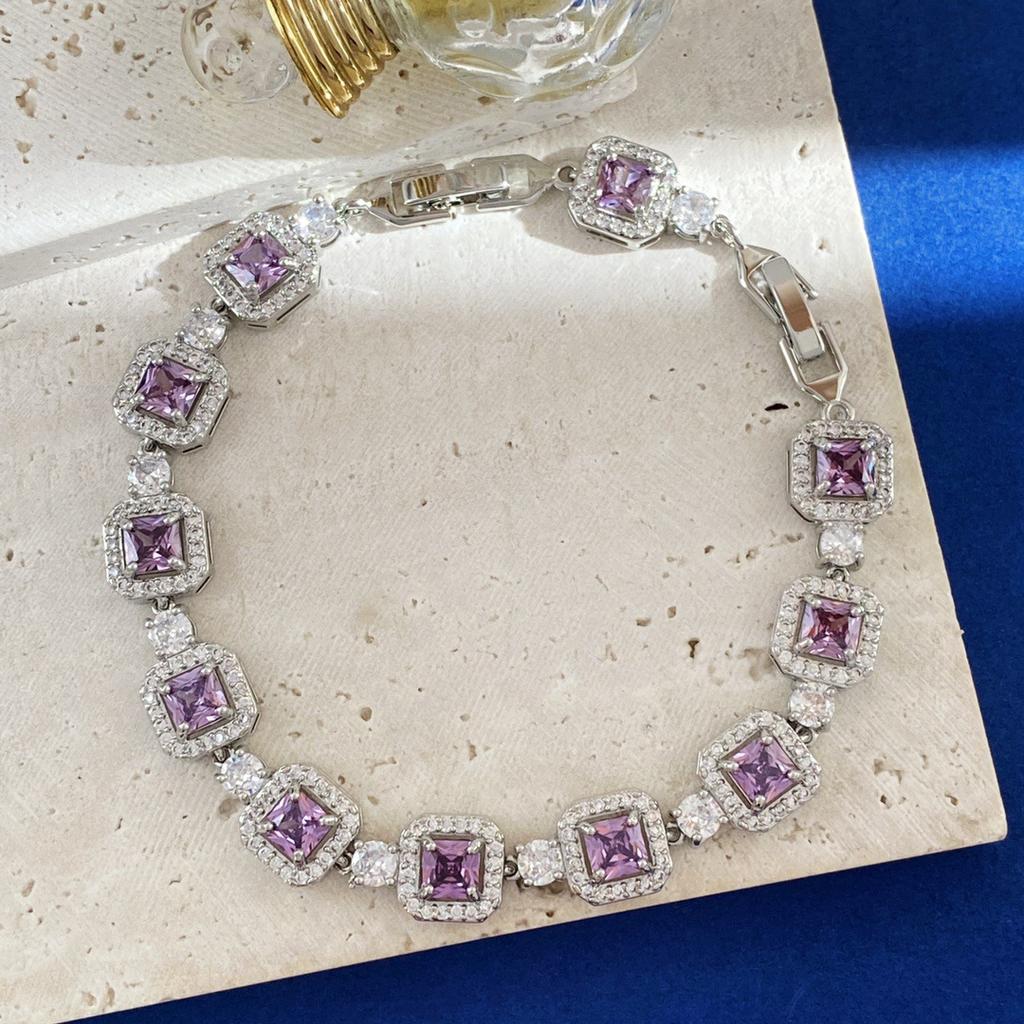 Delicate Sparkling Geometric Square Crystal Zircon Diamond Bracelet