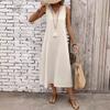 GMXIA Women's Dresses Solid Colour Sleeveless V-Neck Lace Loose Waist Long Dresses