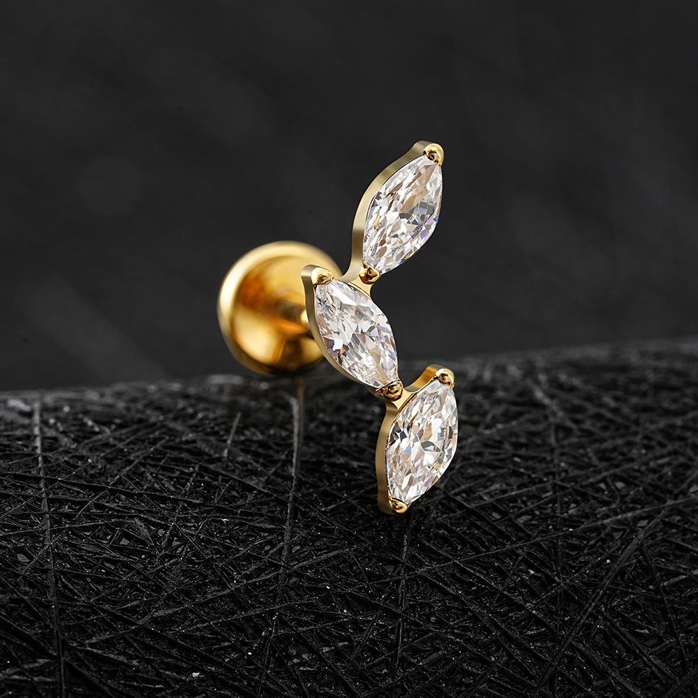 Rechter Grand ASTM F136 Titan Dreifach Marquise Labret Stud 16G CZ Cluster Climber Knorpelohrring Tragus Helix Ohrpiercing