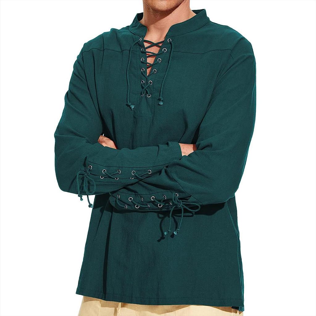 Men's Medieval Viking Shirt Renaissance Shirt Pirate Men's Long-Sleeved Halloween Cosplay Costume, Daily Casual Shirt
