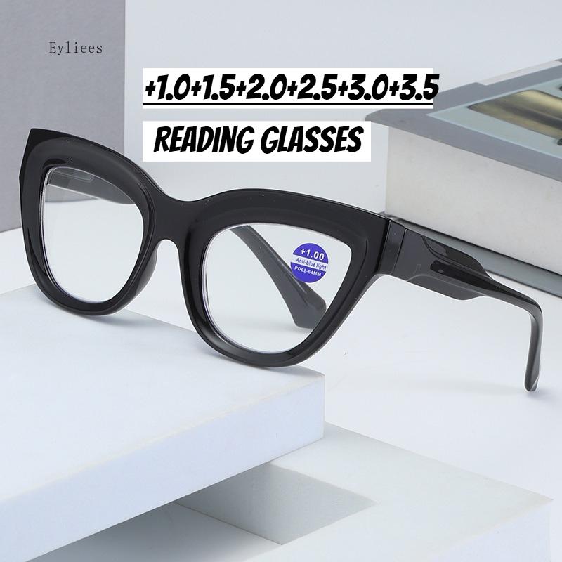 Damen Große Katzenaugen Lesebrille Trendige Modische Übergroße Weitsichtbrille Männer Frauen Blaulichtfilter Plus Dioptrien Brille