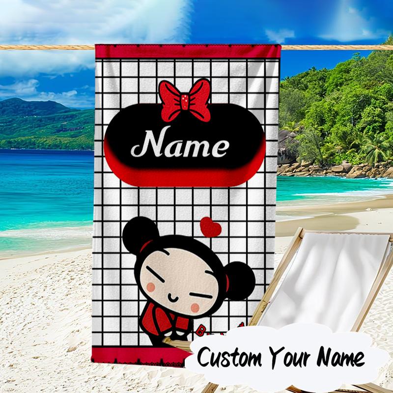 Custom Name Heartfelt Pucca Moment Microfiber Beach Towel Super Soft & Absorbent for Bath, Beach, Travel Bath Time Accessory, Fan gifts