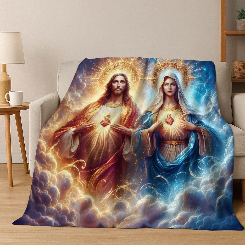 26 Style Faith Virgin Mary Jesus Blessed Flannel Blanket,Cozy Soft Throw Blanket for Home Bedroom Bed Sofa Picnic Cover Gift Kid