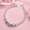 925 Sterling Silver 8-inch Smooth Round Bead Bracelet, Fashionable Men's and Women's Party Wedding Jewelry Accessories