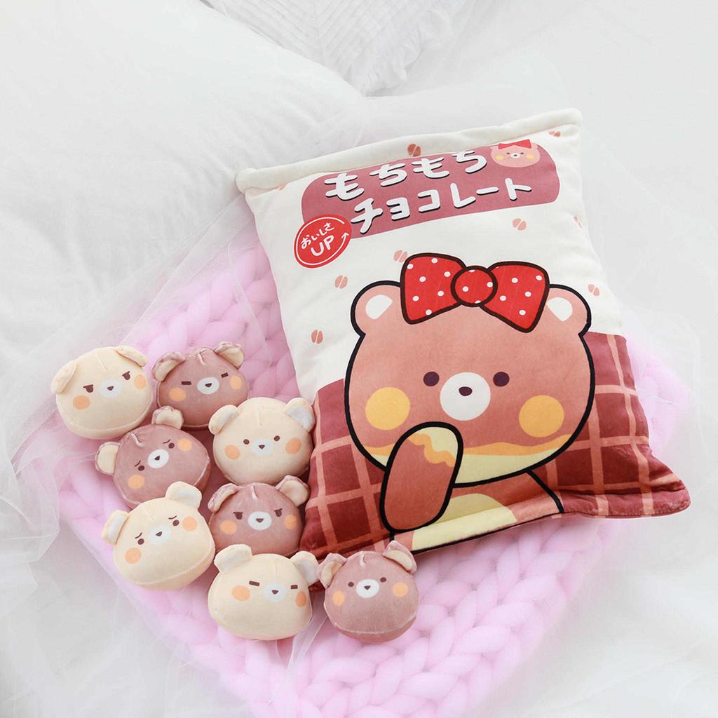 Adorable Animals Pudding Plush Playthings Mini Round Balls Chick Bear Penguin Bunny A Pouch of Plushie 8pcs Food Snack Playthings Plush Pillow