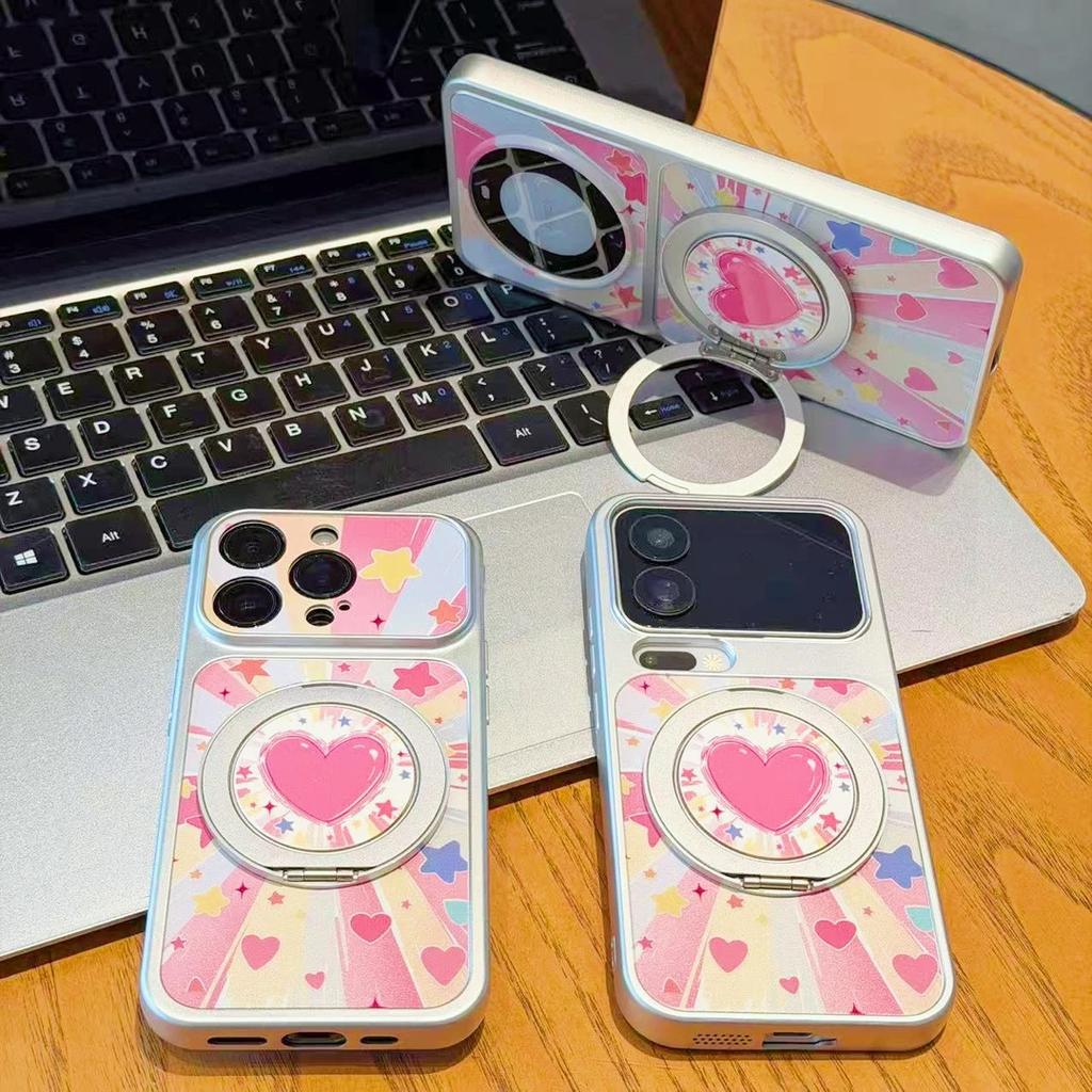 Launch love rotating bracket, suitable for Apple iPhone16/17 mobile phone case 15 electroplated large window 14/13 set