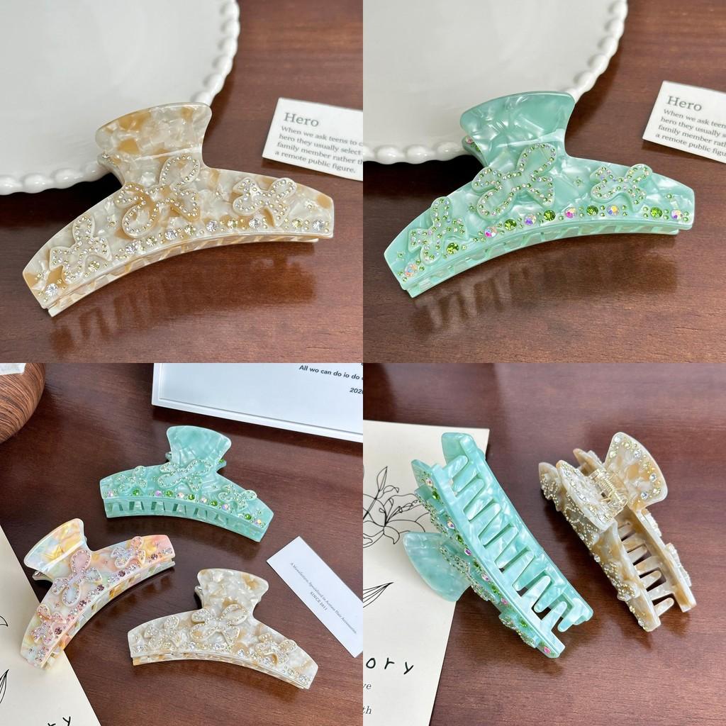 Stylish Korean Version Large Rhinestone Decorated Bowknot Hair Claw Clip For Women