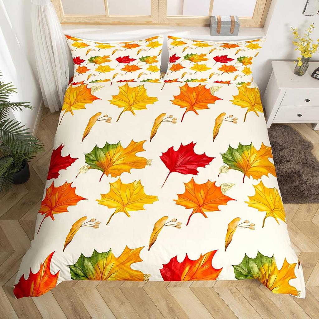Autumn Pumpkin Soft Duvet Cover Ful Quen Fal Leaves Boho Floral Beding Set Farmhouse Harvest Home Decor,Thanksgiving Comfortable Quilt Cover