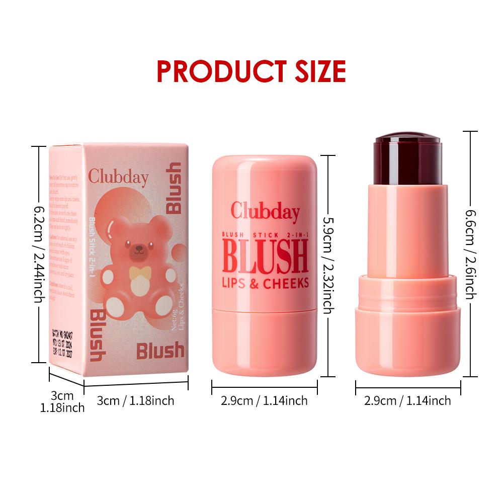 Clubday Bastão de Blush Cremoso 2 em 1 para Lábios e Bochechas - Creme de Blush Hidratante, Bastão de Maquilhagem com Cor e Glow Multiuso, Esfumável e de Longa Duração
