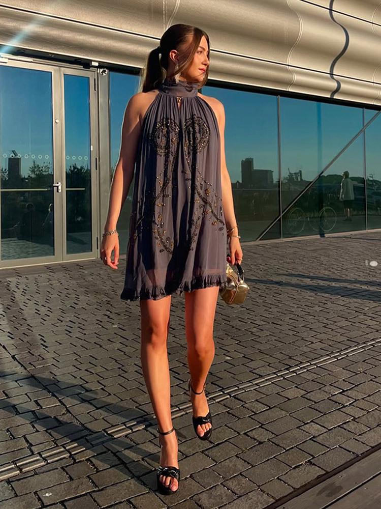 Elegante Abito Lungo con Paillettes e Scollo all'Americana - Nuovi Arrivi Autunno 2025, Stile Europeo e Americano