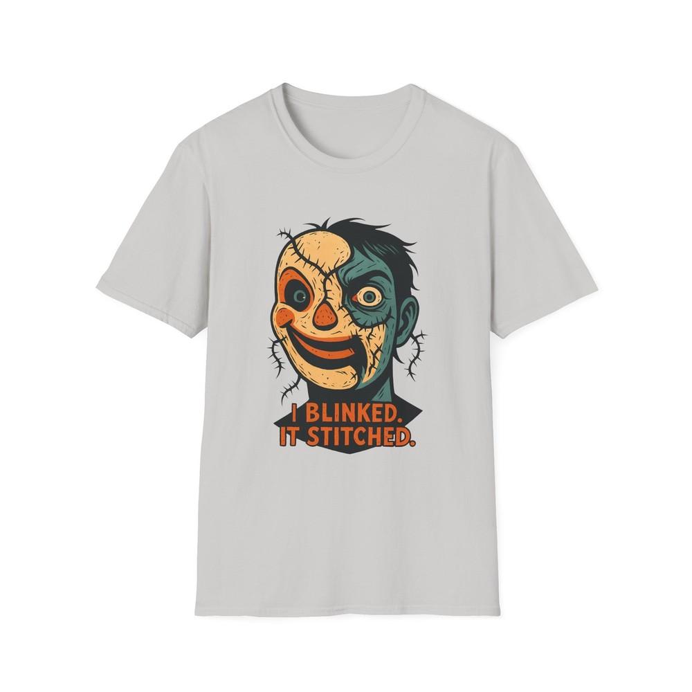 

Unisex Softstyle T-Shirt Halloween Mask Transformation Stitches Surreal Fall M