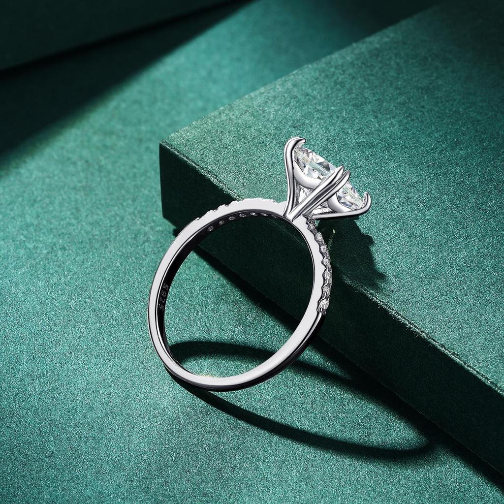 18K White Gold Plated S925 Sterling Silver Ring with Square Zirconia - Simple European & American Fashion Engagement Ring