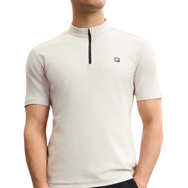 Fila Explorer Fashion Versatile Knitted Short Sleeve T-Shirt Men Tops Rice-Color A11M517103F-BG