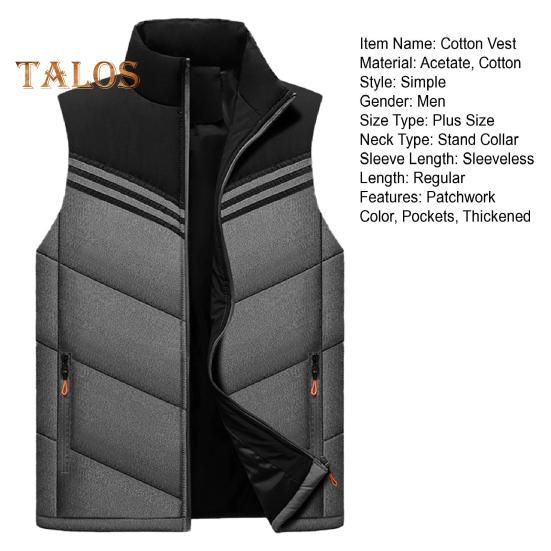 Męska bawełniana kamizelka ze stójką, bez rękawów, zapinana na suwak, z kieszeniami, kolorowy wzór w paski, gruba termiczna ocieplana kamizelka