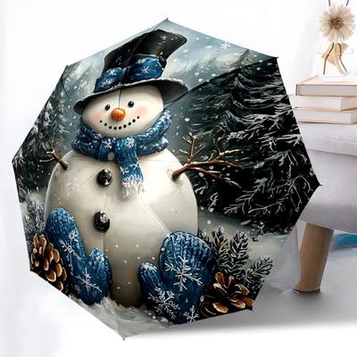 1pc Winter Snowman Automatic Folding Umbrella, Sturdy And Durable Automatic Folding Umbrella with 8 Ribs, Convenient for Outdoor Use159