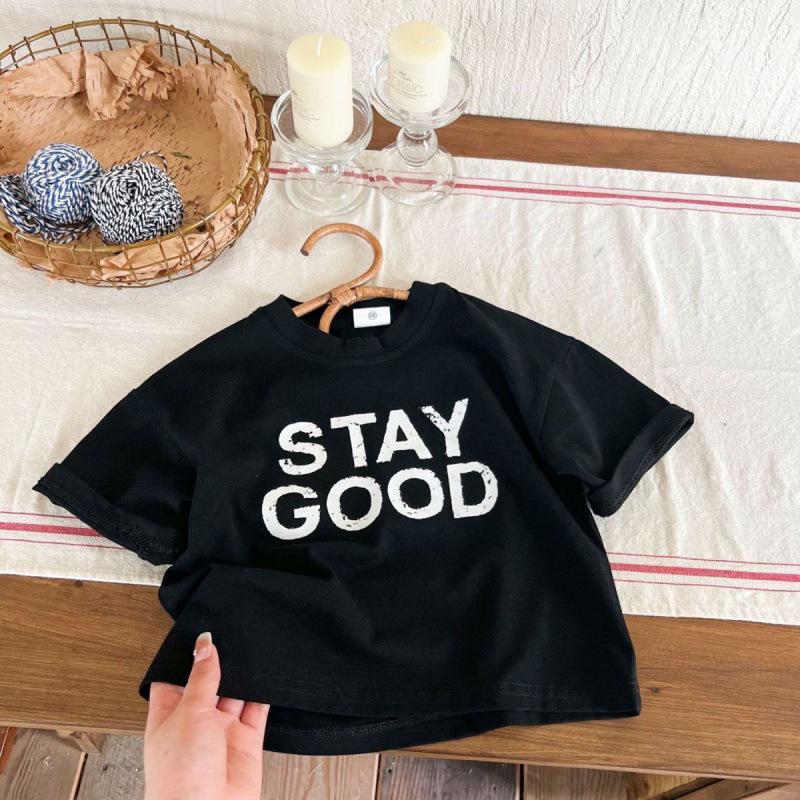 Boys and Girls Korean Style Letter Print Short Sleeve Cotton T-shirt 140 cm