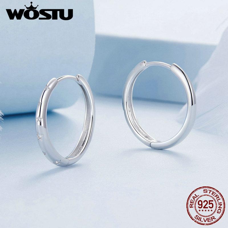 WOSTU S925 Luxury Wedding Earrings 925 Sterling Silver Zircon Star Hoop Earring Women Engagement Pendients Party Jewelry Gift