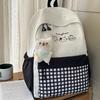 Schoolbag New Cute Cat Embroidered Backpack Female Middle and High School Students Large Capacity School Bag Campus Plaid Versatile Backpack
