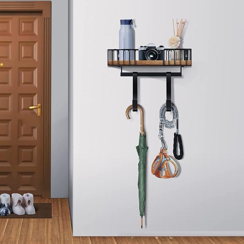 Space Saving Ironing Board Organize Wall Rack with Metal Frame & Wood Basket Laundry Room Ironing Equipment Holder
