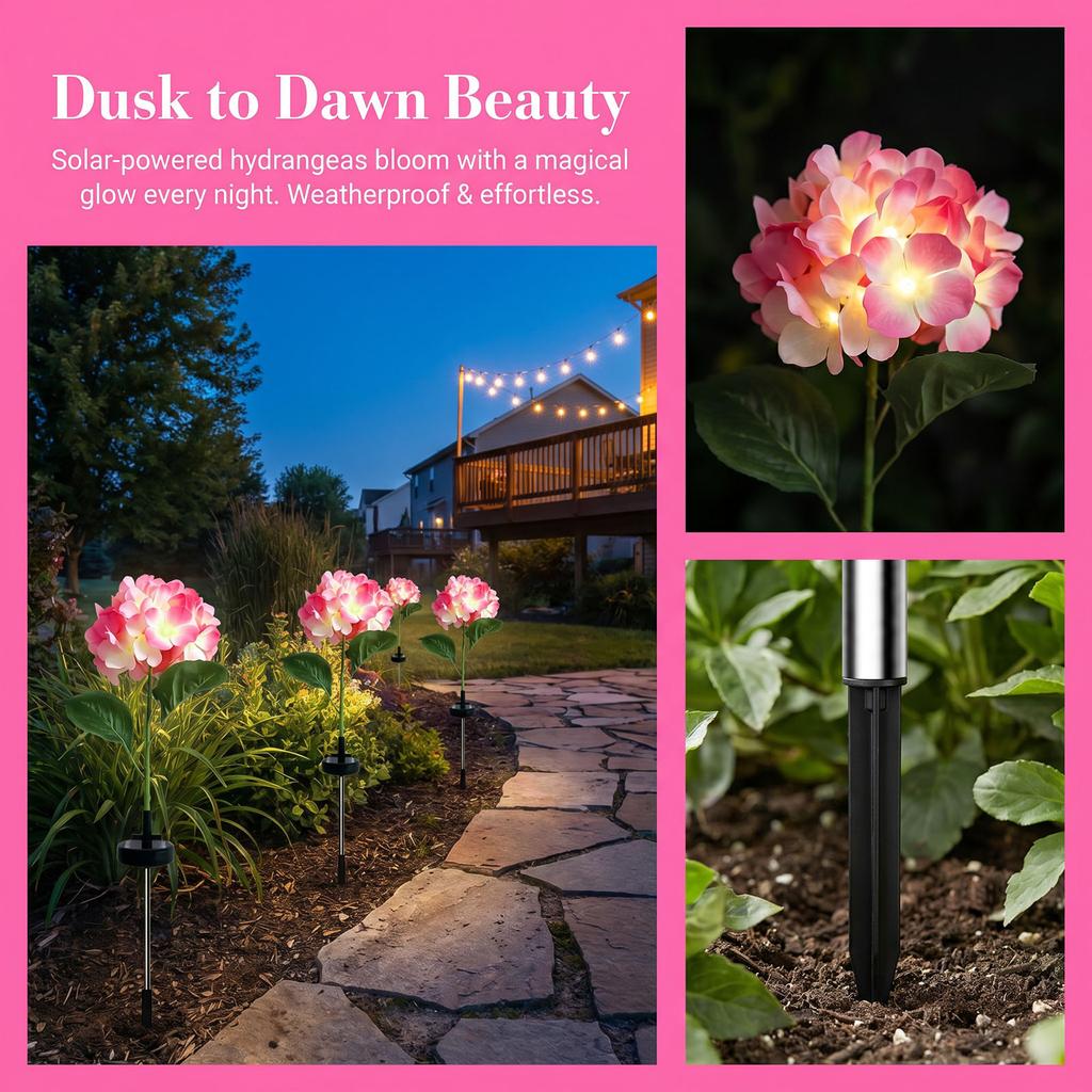 Outdoor Solar Powered Garden Stake Flower Single Head Hydrangea Decorative Light for Yard Pathway Lawn Landscape Lighting