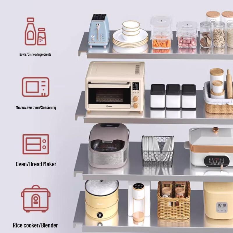 Beifu 4-Tier Carbon Steel Kitchen Storage Rack with Baskets
