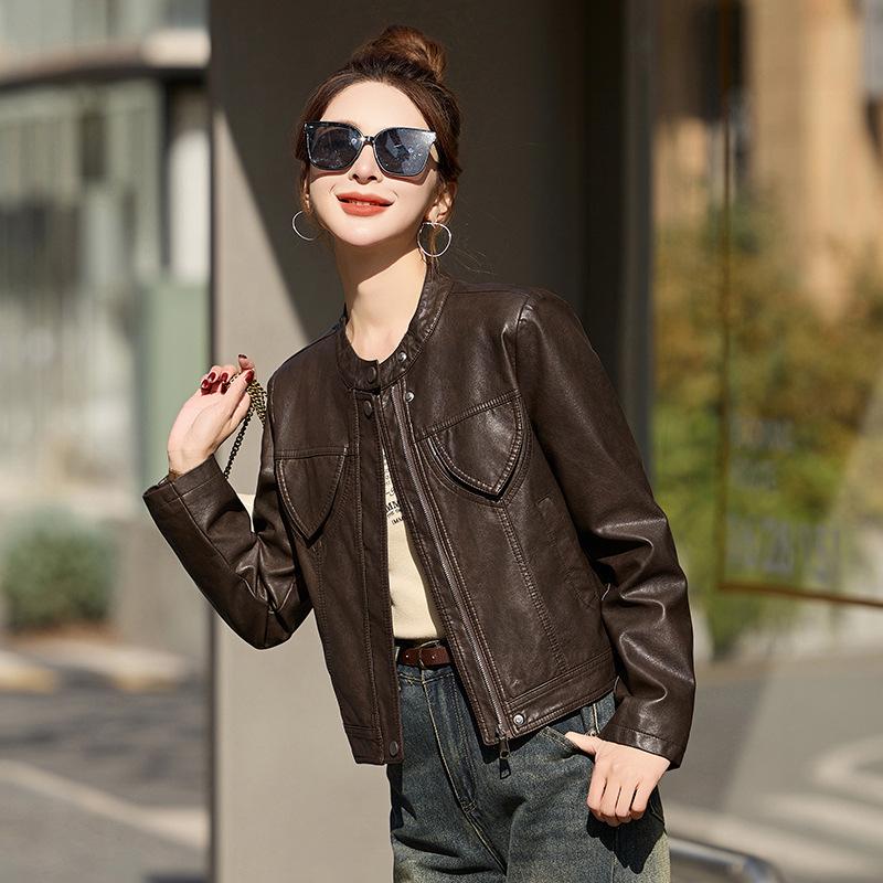 Women's Genuine Leather Baseball Jacket - Spring/Autumn 2025, Haining Sheepskin, Small Size, Short Coat.