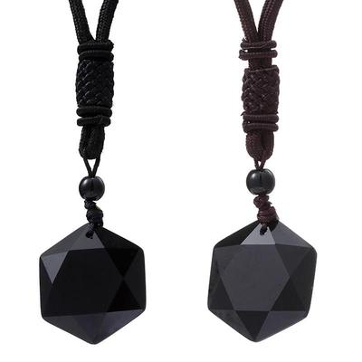 Obsidian Hexagram Pendant Necklace - Unisex Sweater Chain Jewelry