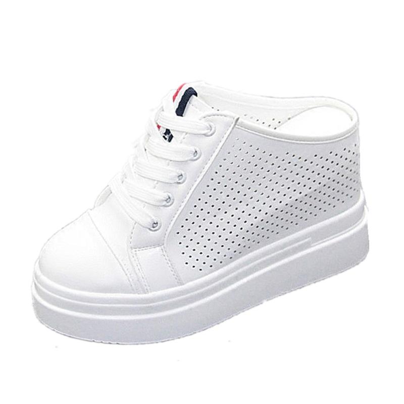 Fashion 10CM High Quality Femme Wedges Half Slipper Shoes Woman Sneakers Chunky Platform Casual Increase Zapatillas Mujer Flats