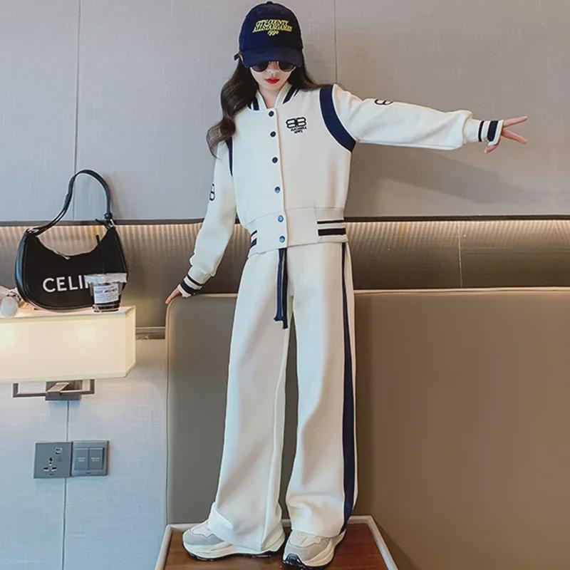 2024 Girls' Korean Stylish Spring/Autumn Casual Two-Piece Outfit: Top & Pants for Kids