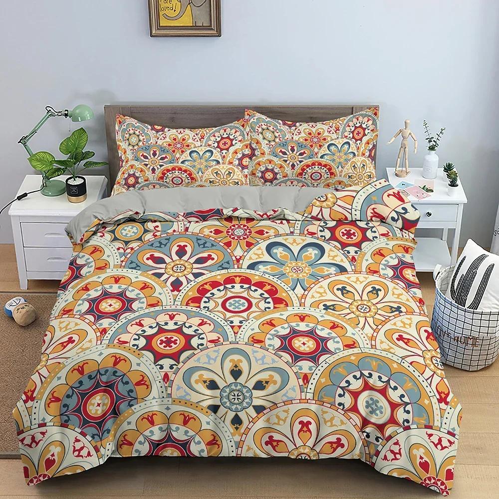 3D Mandala Floral Pattern Comfortable Duvet Quilt Cover Pillowcase Bedding Set Children Bedroom Decoration Home Textile