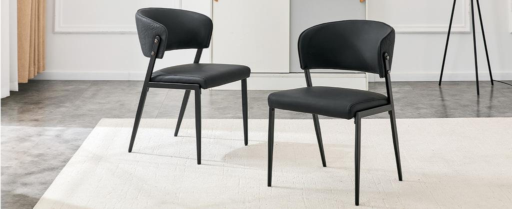 Dining Chair Set of 2 Modern Upholstered with Metal Frame, Ergonomic Backrest, Faux Leather Chair for Dining Room Living Room Kitchen - Chair Only