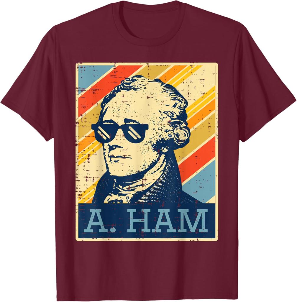 A Ham Alexander Hamilton Retro Distressed Graphic Tee Casual Short Sleeve TShirt for Men Women